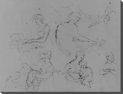 Картина Пять женских фигурок в половину длины, одна на спине (из адьбома для рисования)