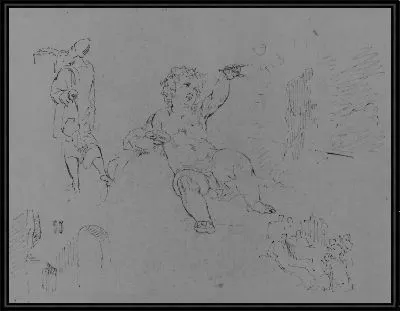 Задрапированный Человек сзади (после Тинториетто?); Путто Делая Пузыри (?); Заштрихованная фигура в сиянии; Арка и Алтарь (?); Композиция рисунка (из альбома ля рисования)