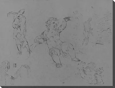 Задрапированный Человек сзади (после Тинториетто?); Путто Делая Пузыри (?); Заштрихованная фигура в сиянии; Арка и Алтарь (?); Композиция рисунка (из альбома ля рисования)