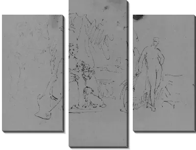 Картина Женщина с двумя детьми и собакой; стоящая фигура (из альбома для рисования)