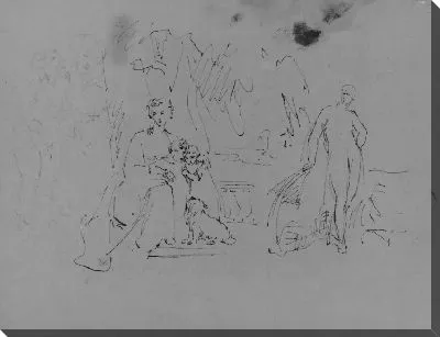 Картина Женщина с двумя детьми и собакой; стоящая фигура (из альбома для рисования)