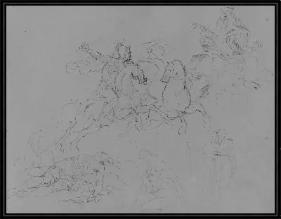 Картина Пять рисунков и групповых набросков, включая двух сражающихся наездников и мертвого воина (из альбома для рисования)