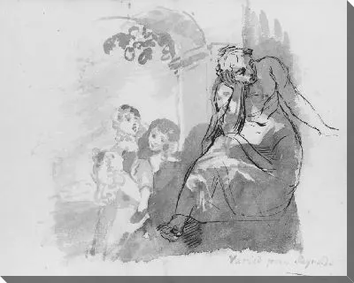 Картина После Рейнольдса; мать и трое детей; драпированные фигурки этюдов (из этюдника)