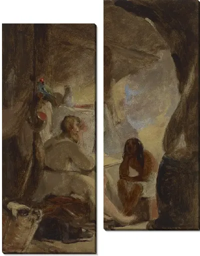 Картина Робинзон Крузо и Пятница в пещере