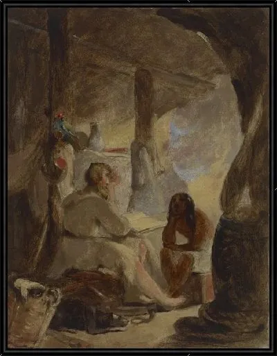 Картина Робинзон Крузо и Пятница в пещере