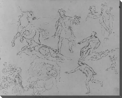 Картина Наброски фигур, в том числе Пегаса и Персея с головой Медузы; (изнасилование Персефоны?) (из альбома для рисования)