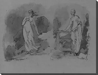 Картина Две женщины в классическом платье, на открытом воздухе (из альбома для рисования)