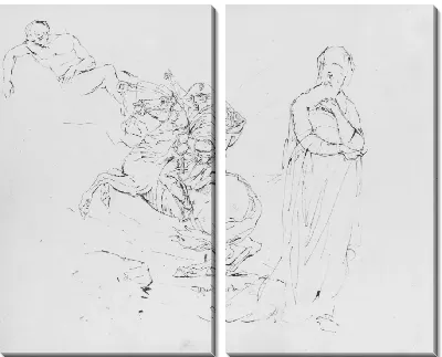 Картина Эскиз после перехода Наполеона Давида через Альпы; лежащий обнаженный мужчина; стоящая женщина (из альбома для эскизов)