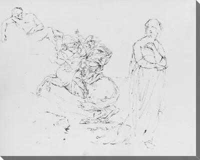 Картина Эскиз после перехода Наполеона Давида через Альпы; лежащий обнаженный мужчина; стоящая женщина (из альбома для эскизов)