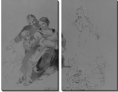 Картина Святое Семейство и др. [?]; Поворачивающаяся женская фигура, половина длины; женщина, сидящая у окна (из альбома для рисования)