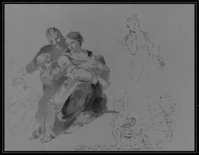 Картина Святое Семейство и др. [?]; Поворачивающаяся женская фигура, половина длины; женщина, сидящая у окна (из альбома для рисования)