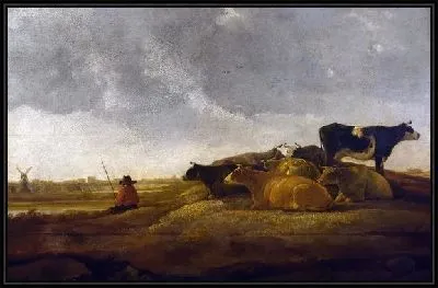 Картина Пастух с семью коровами у реки (A Herdsman with Seven Cows by a River)