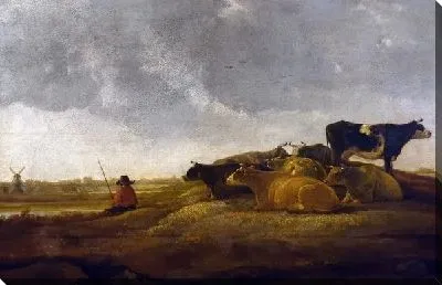 Постер Пастух с семью коровами у реки (A Herdsman with Seven Cows by a River)