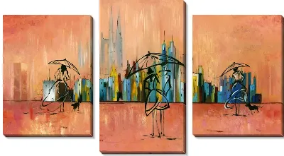 Модульная картина Арт композиция люди под зонтами