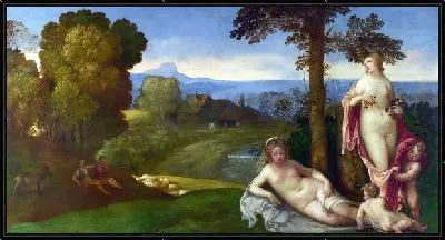 Картина Нимфы и дети (Nymphs and Children in a Landscape with Shepherds)