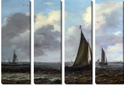 Модульная картина Парусные суда на реке в бриз (Sailing Vessels on a River in a Breeze)