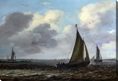 Постер Парусные суда на реке в бриз (Sailing Vessels on a River in a Breeze)