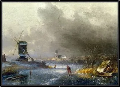 Картина Пейзаж с замерзшей рекой ( Winter Landscape with Skaters on a Frozen River)