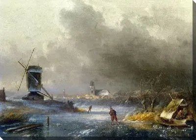 Картина Пейзаж с замерзшей рекой ( Winter Landscape with Skaters on a Frozen River)