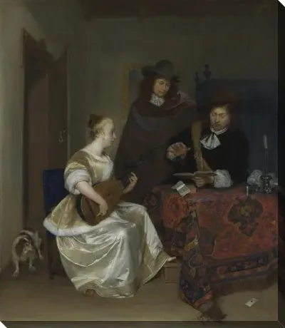 Женщина играет на лютне двум мужчинам