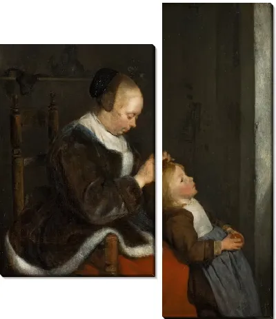 Картина Мать расчесывает волосы своего ребенка, известная как "Охота на вшей"