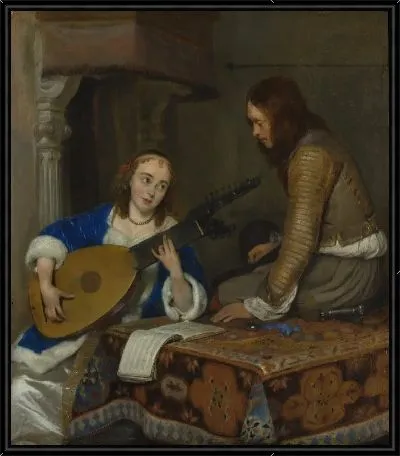 Женщина, играющая на Теорбо-лютне, и кавалер