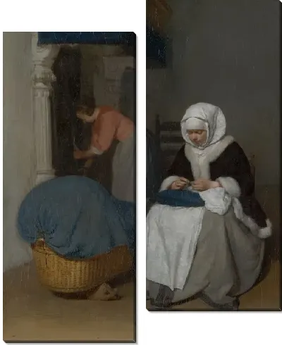 Картина Женщина шьет рядом с колыбелью