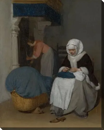 Картина Женщина шьет рядом с колыбелью