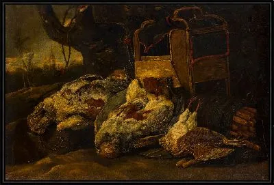 Натюрморт с мертвыми птицами, клеткой и сетью