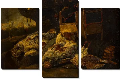 Натюрморт с мертвыми птицами, клеткой и сетью