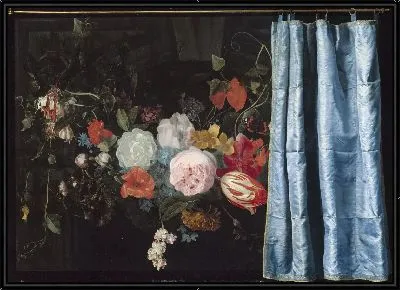 Оптическая иллюзия Натюрморт с цветочной гирляндой и занавесом