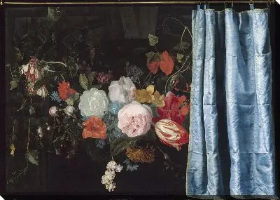 Оптическая иллюзия Натюрморт с цветочной гирляндой и занавесом