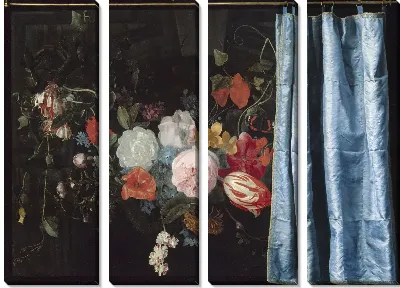 Оптическая иллюзия Натюрморт с цветочной гирляндой и занавесом