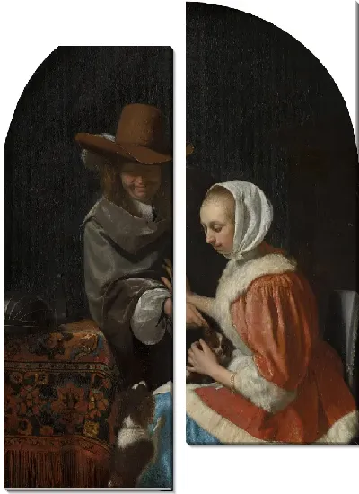 Картина Мужчина и женщина с двумя собаками, известные как «дразнить питомца»