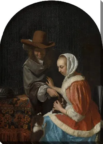 Картина Мужчина и женщина с двумя собаками, известные как «дразнить питомца»