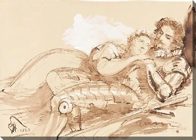 Девушка в объятиях рыцаря в доспехах