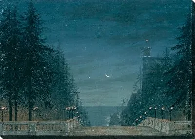 Ариодан. Опера Этьена Николя Мелюля. Сценография для второй сцены. Сады у Дворца Эдгара