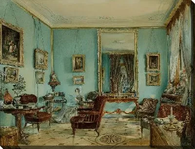 Внутренняя сцена, женщина, которая читает газету