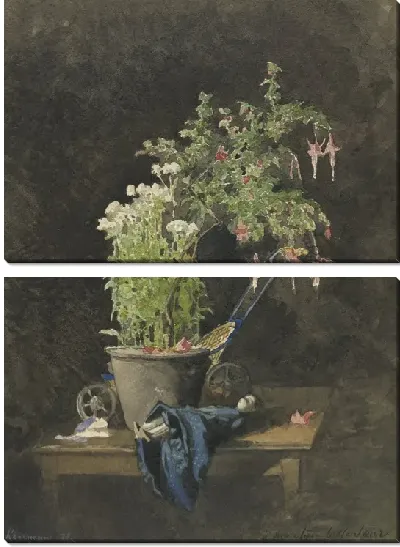 Картина Горшечная фуксия с детскими игрушками