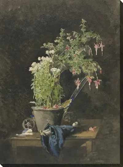 Картина Горшечная фуксия с детскими игрушками