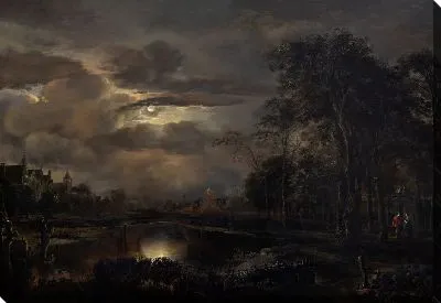 Картина Лунный пейзаж с мостом