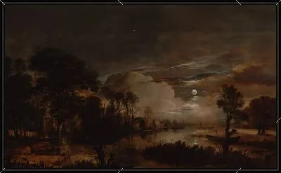 Лунный пейзаж с видом на реку Новый Амстел и замок Костверлорен