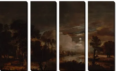 Лунный пейзаж с видом на реку Новый Амстел и замок Костверлорен