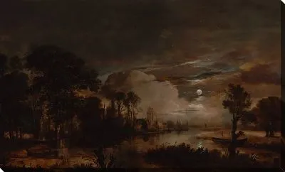 Картина Лунный пейзаж с видом на реку Новый Амстел и замок Костверлорен