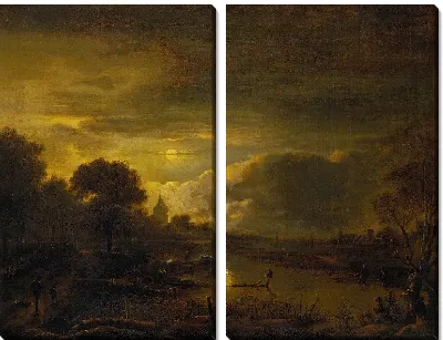 Сцена реки при лунном свете