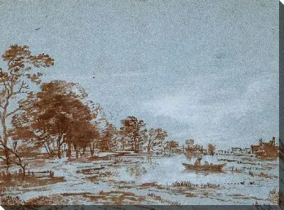 Речной пейзаж при лунном свете, c.