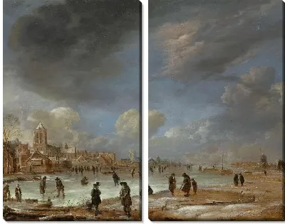 Картина Вид на реку зимой