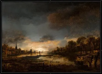 Речной пейзаж на закате