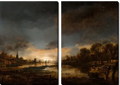 Речной пейзаж на закате