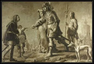 Картина Будевейн ван Хеусден (? -870) и его жена София, получающая дань уважения от легата короля Эдмунда, c. 1626